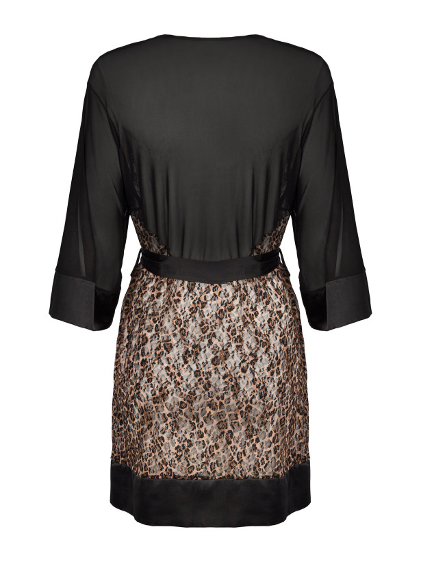 Black Leopard Robe Obsessive Allunes — Sheer Mesh Detail