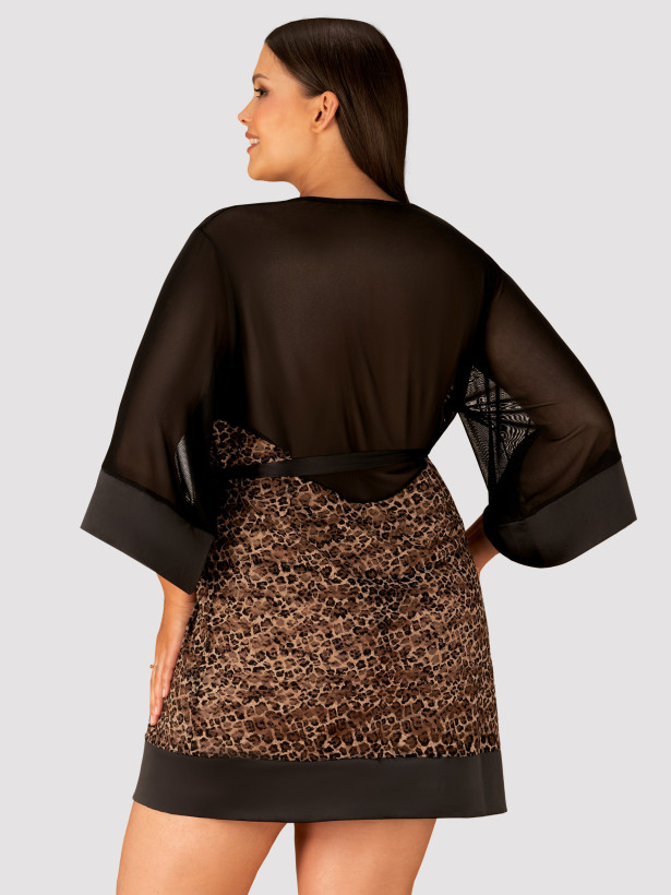 Black Leopard Robe Obsessive Allunes — Sheer Mesh Detail