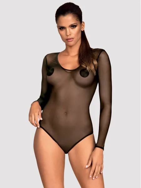 Obsessive B124 Pikanter transparenter Langarm-Body
