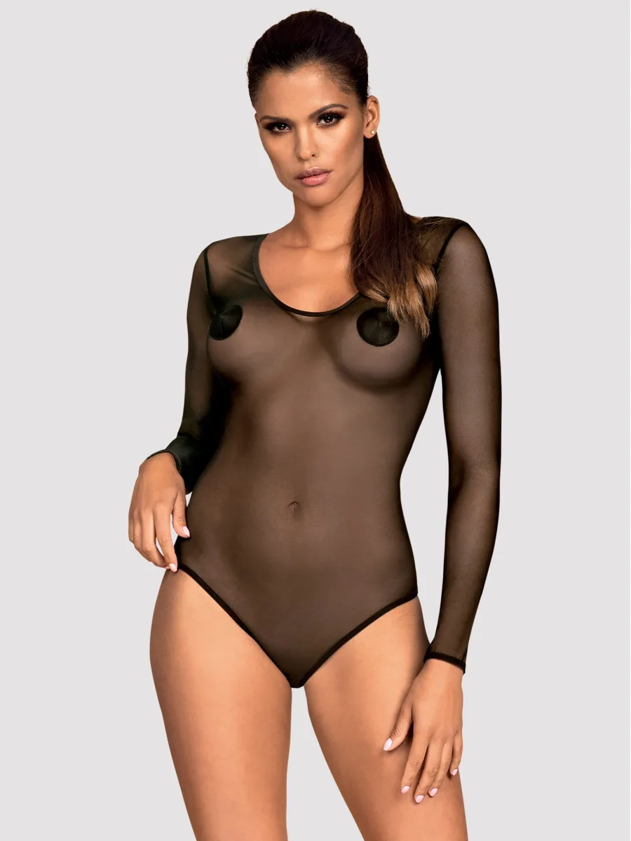Obsessive B124 Pikanter transparenter Langarm-Body