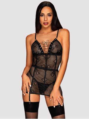 Black Chemise Obsessive Basitta — Garter Set