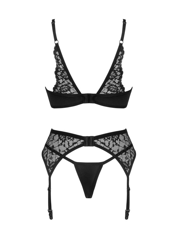 Obsessive Bellastia Erotik-Set: Soft-BH, String und Strumpfhalter mit Spitzenbesatz