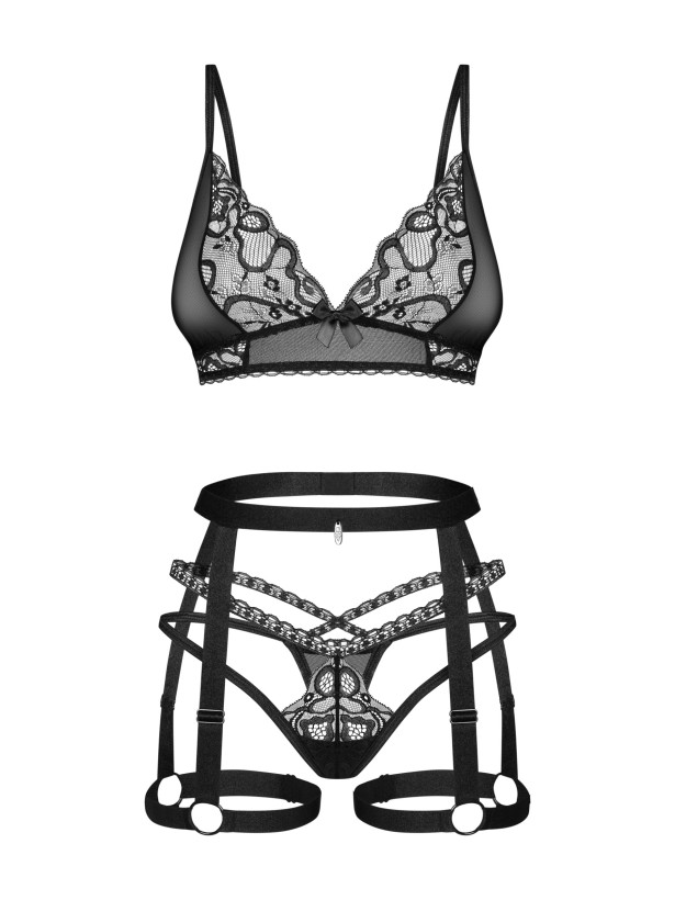 Black Lingerie Set Obsessive Blomentis — 3-Piece Lace