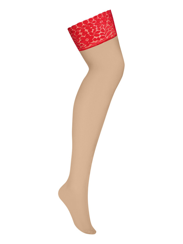 Red Nude Stockings Obsessive Blossmina — Floral Lace