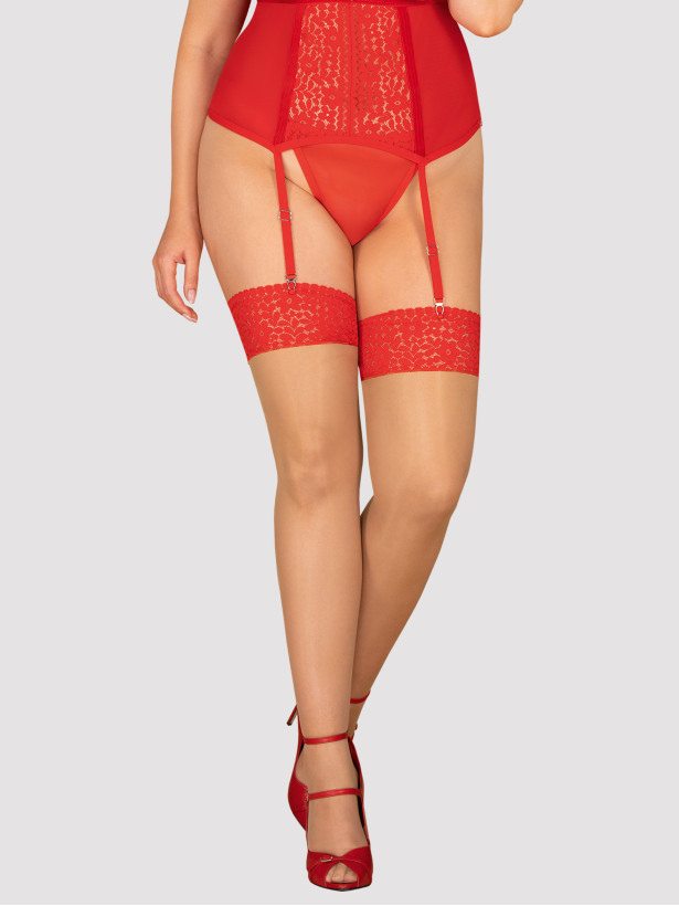 Red Nude Stockings Obsessive Blossmina — Floral Lace