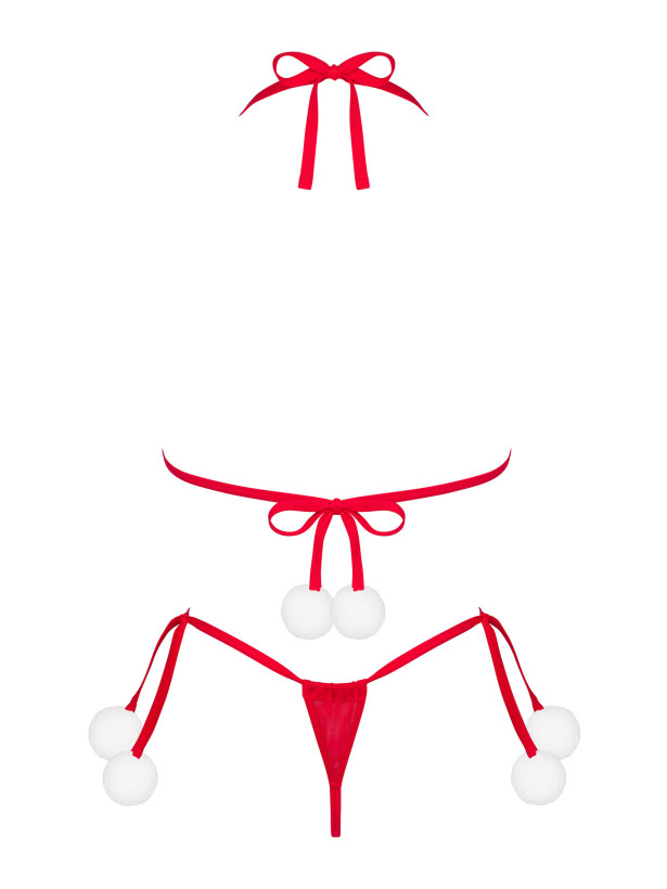 Obsessive Bobble Girl Verspieltes rot-weißes Pompom-Set: BH und String