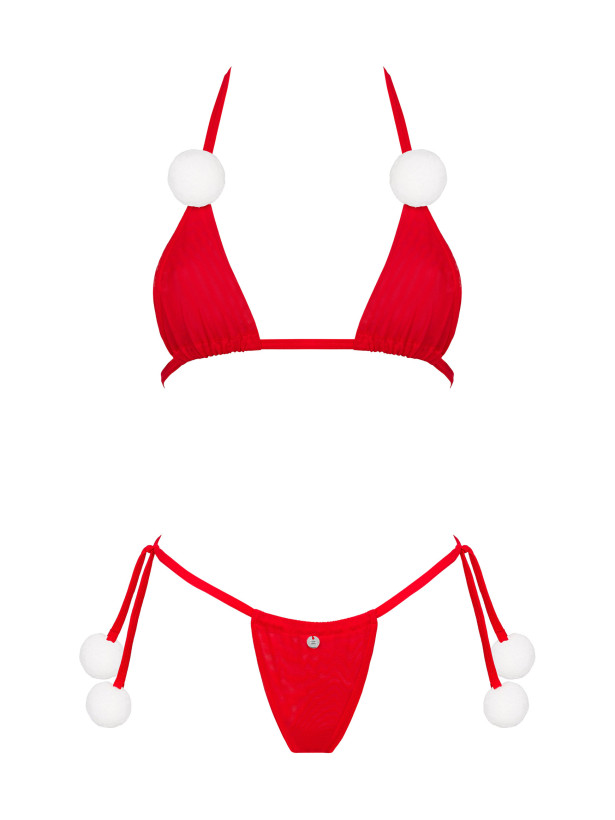 Obsessive Bobble Girl Verspieltes rot-weißes Pompom-Set: BH und String