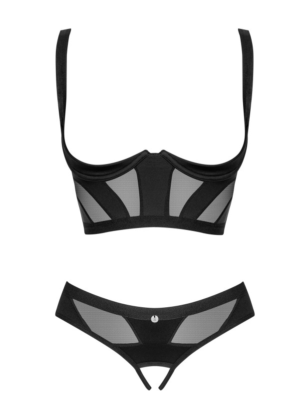 Obsessive Chic Amoria Erotik-Set: Schwarzer offener BH und Ouvert-String