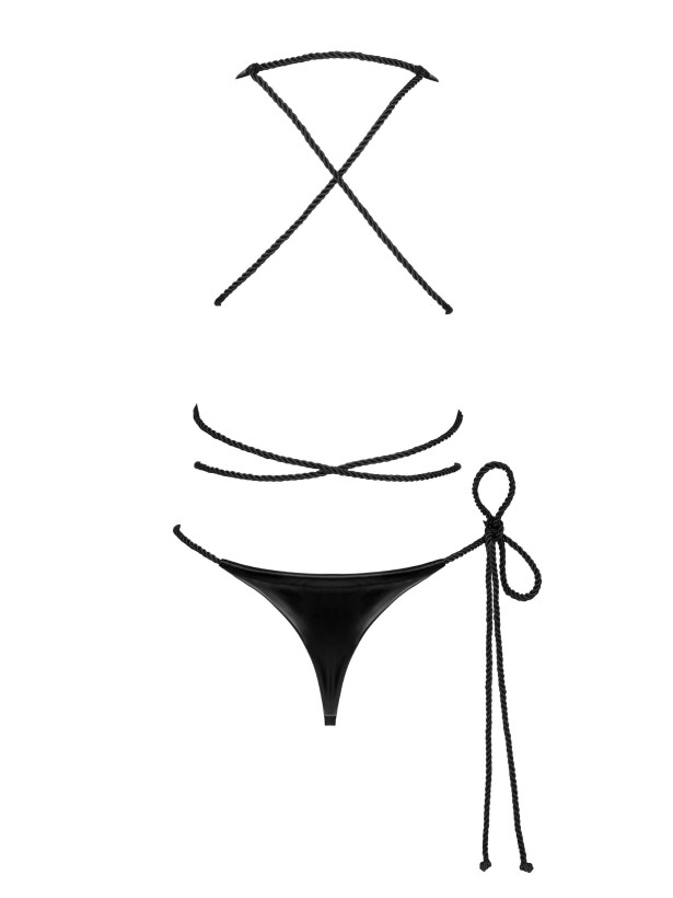 Obsessive Cordellis Verführerischer Ouvert-Body aus glänzendem Kunstleder mit Schnürung