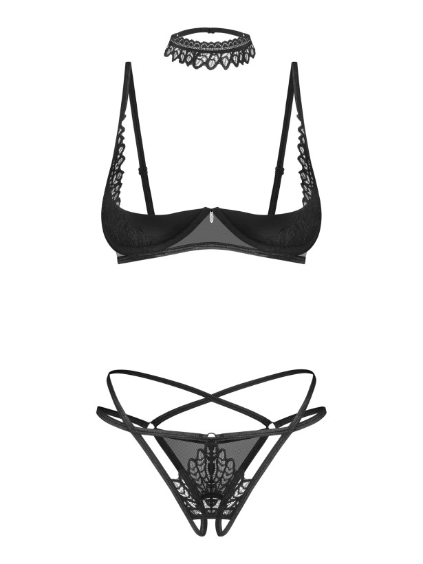 Obsessive Donarella Provocative Open-Style Bra, Panty & Choker Set