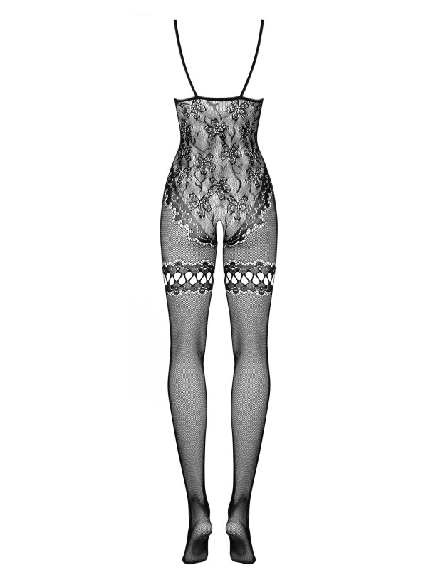 Black Floral Bodystocking Obsessive F213 — Open Crotch