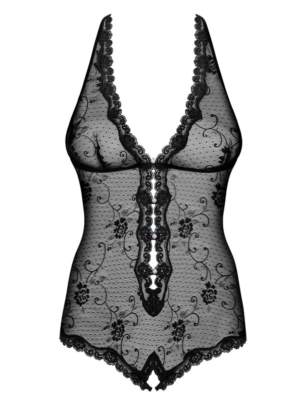 Black Lace Teddy Obsessive Fiorenta — Crotchless Bodysuit