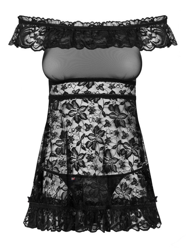 Black Lace Babydoll Obsessive Flores Set