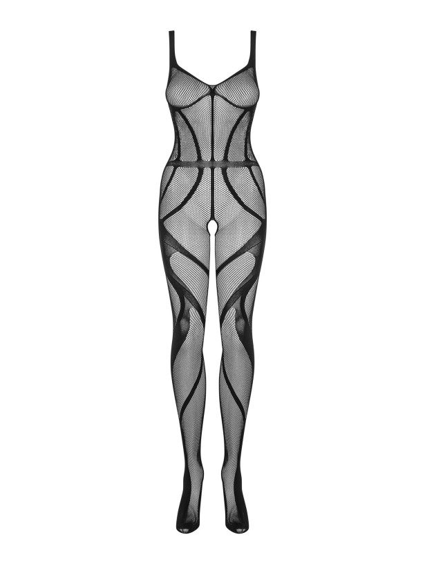 Obsessive G336 Transparenter schwarzer Ouvert-Bodystocking mit offenem Gesäß