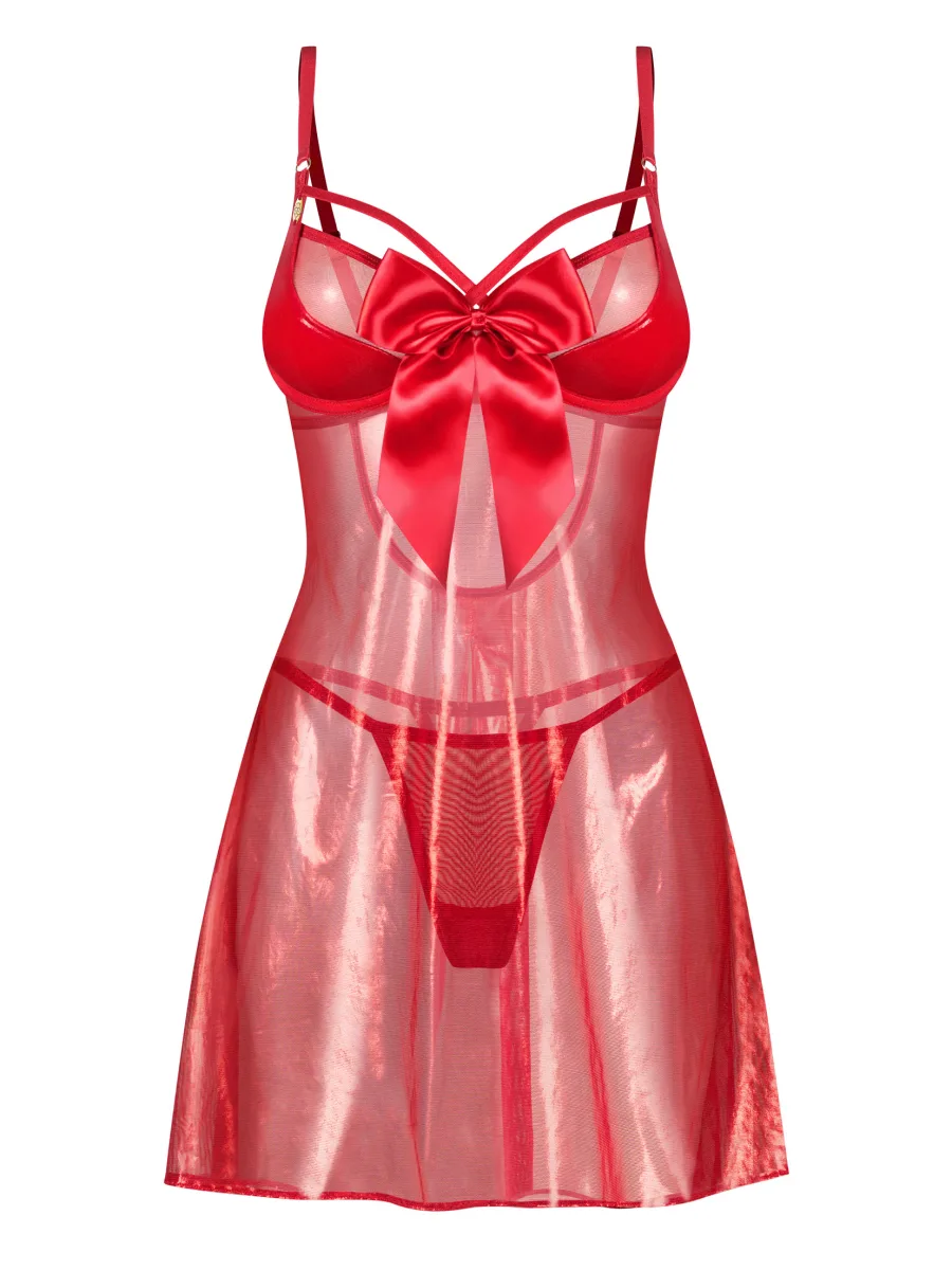 Red Sheer Babydoll With Underwired Cups And Thong Obsessive Gifty Red