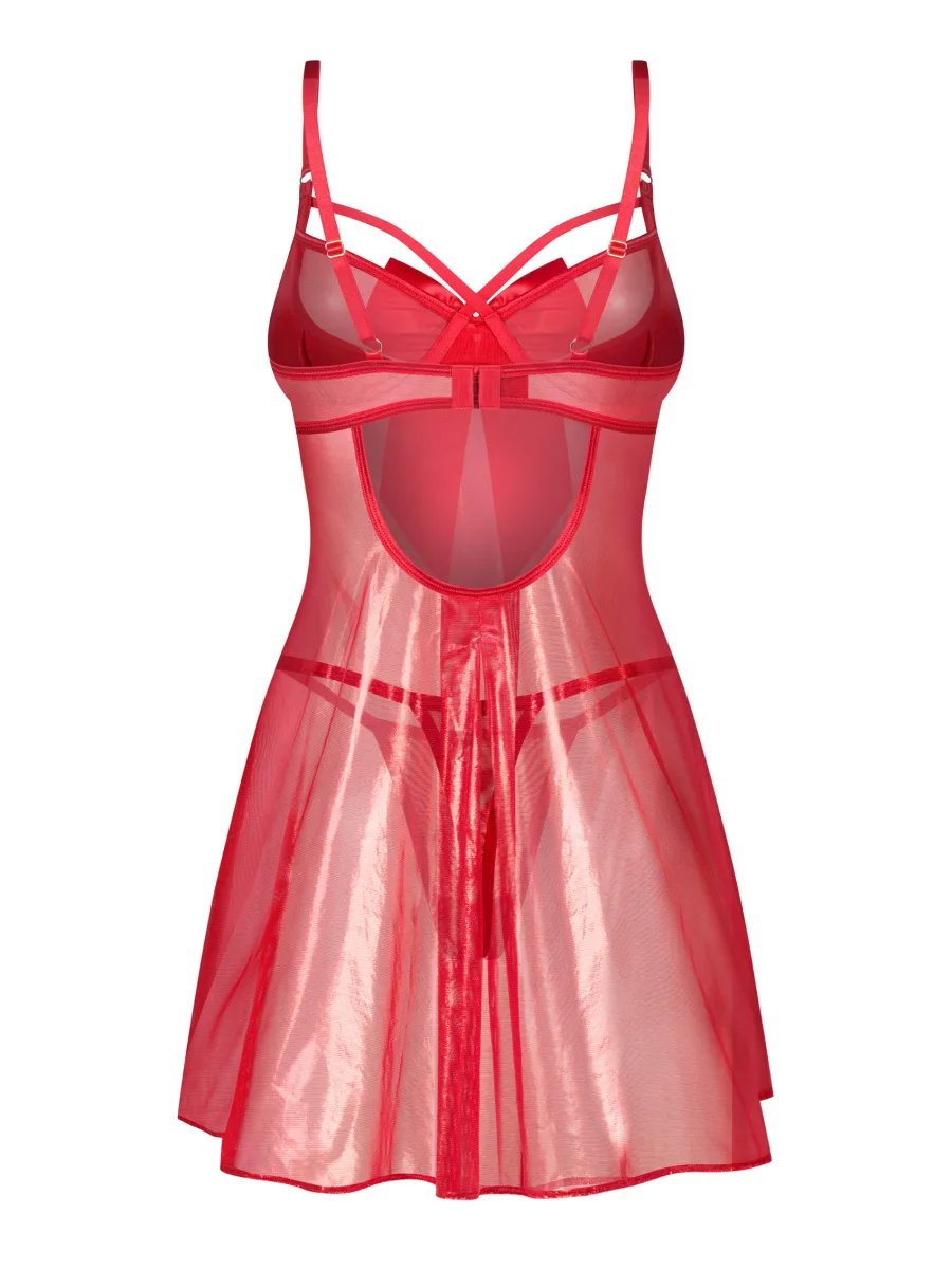 Red Sheer Babydoll With Underwired Cups And Thong Obsessive Gifty Red