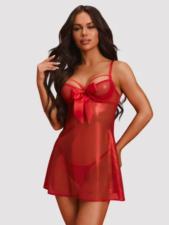 Red Sheer Babydoll With Underwired Cups And Thong Obsessive Gifty Red