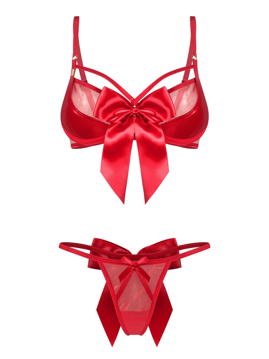 Red Underwired Bra And Thong Set With Satin Bows Obsessive Gifty Red