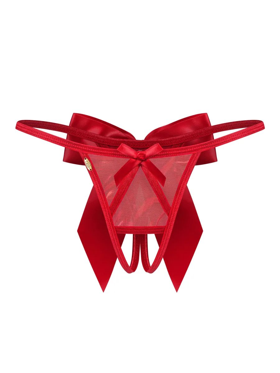 Red Crotchless Thong With Satin Bows Obsessive Gifty Red