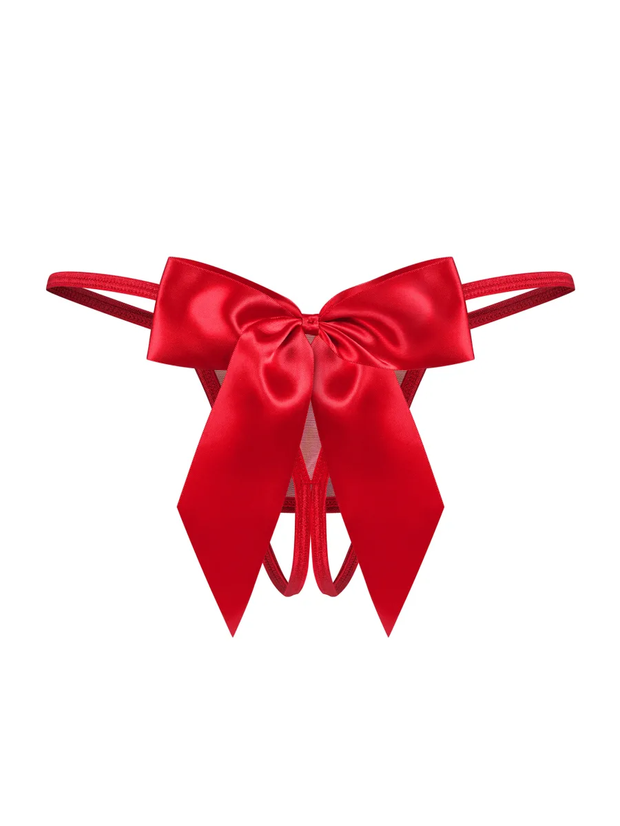 Red Crotchless Thong With Satin Bows Obsessive Gifty Red