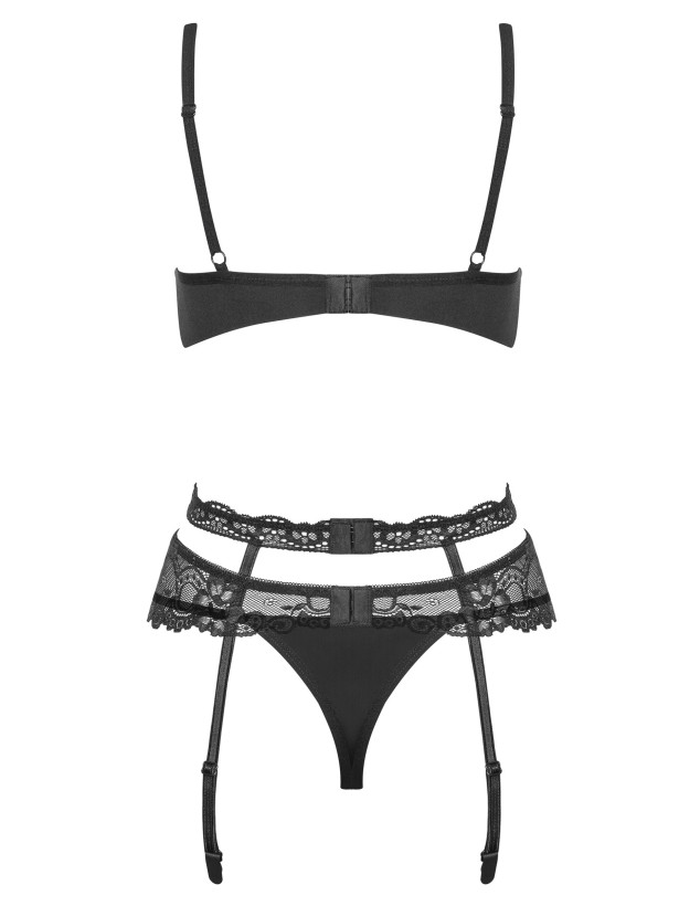 Black Lingerie Set Obsessive Heartina — Lace Three-Piece