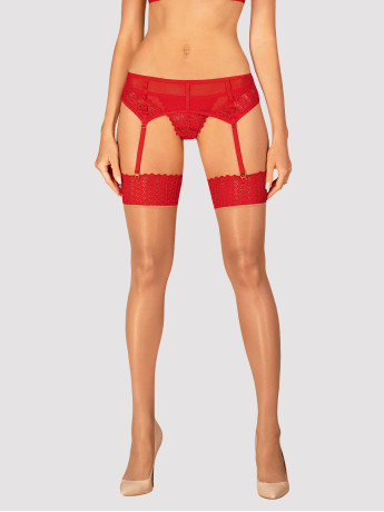 Obsessive Ingridia Nude Stockings with Red Lace Top