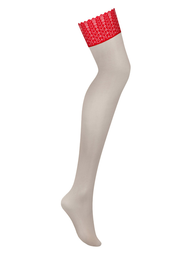 Obsessive Ingridia Nude Stockings with Red Lace Top