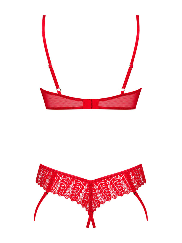 Obsessive Ingridia Rotes Erotik-Set: Offener BH und Ouvert-String mit abnehmbaren Trägern