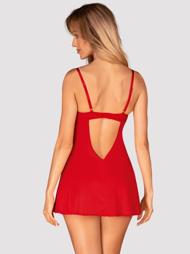 Obsessive Ingridia Red Lace-Trim Chemise and Thong Set