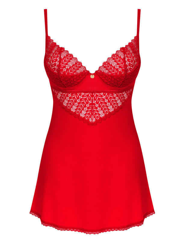 Obsessive Ingridia Red Lace-Trim Chemise and Thong Set