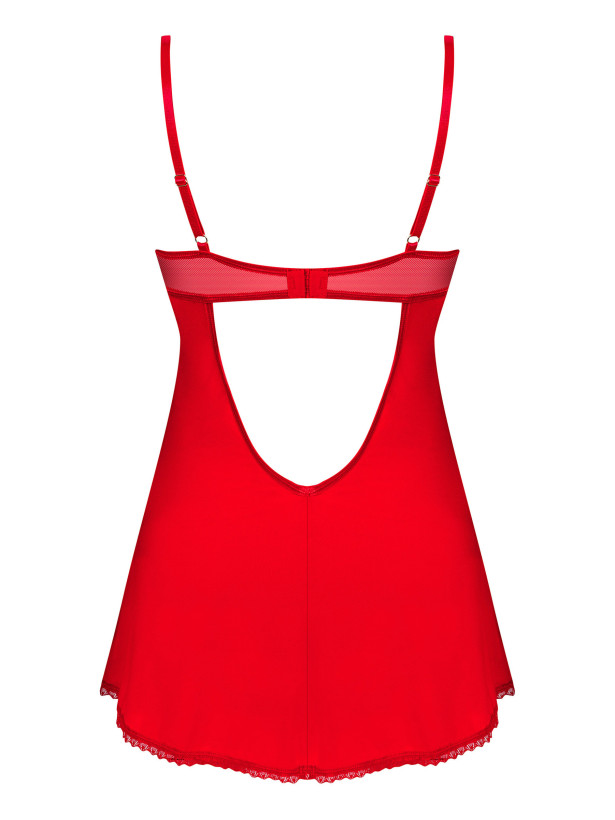 Obsessive Ingridia Red Lace-Trim Chemise and Thong Set