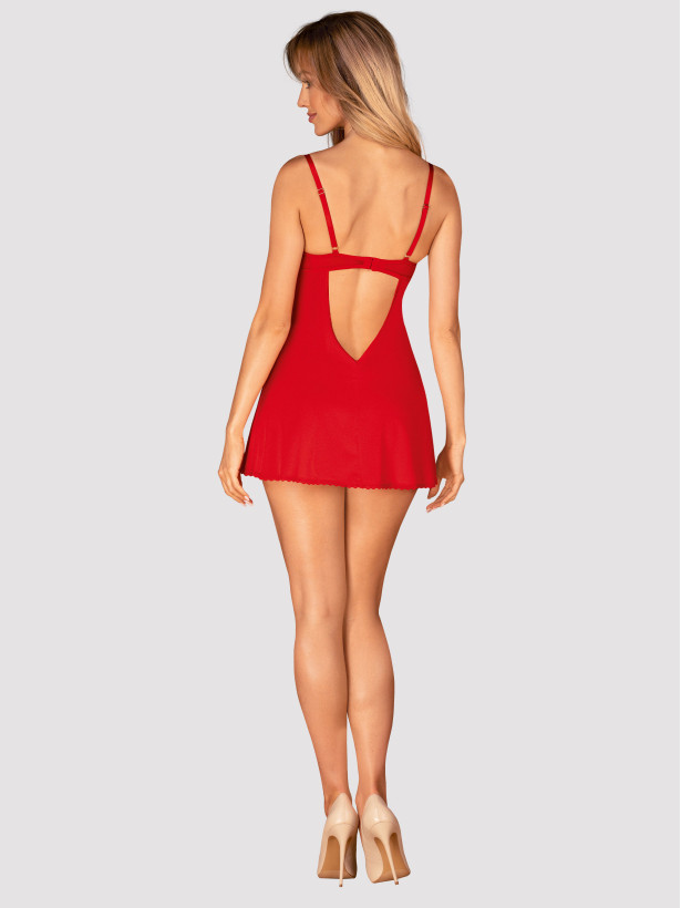 Obsessive Ingridia Red Lace-Trim Chemise and Thong Set
