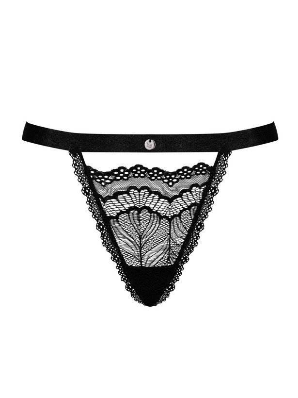 Black Lace Thong Obsessive Isabellia — Satin Bow Accent