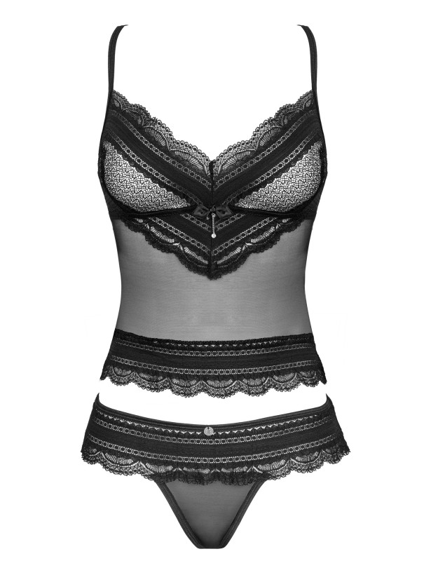 Obsessive Ivannes Sheer Lace-Trim Top & Thong Set