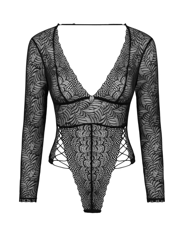Black Lace Bodysuit Obsessive Merlys — Long Sleeve Teddy