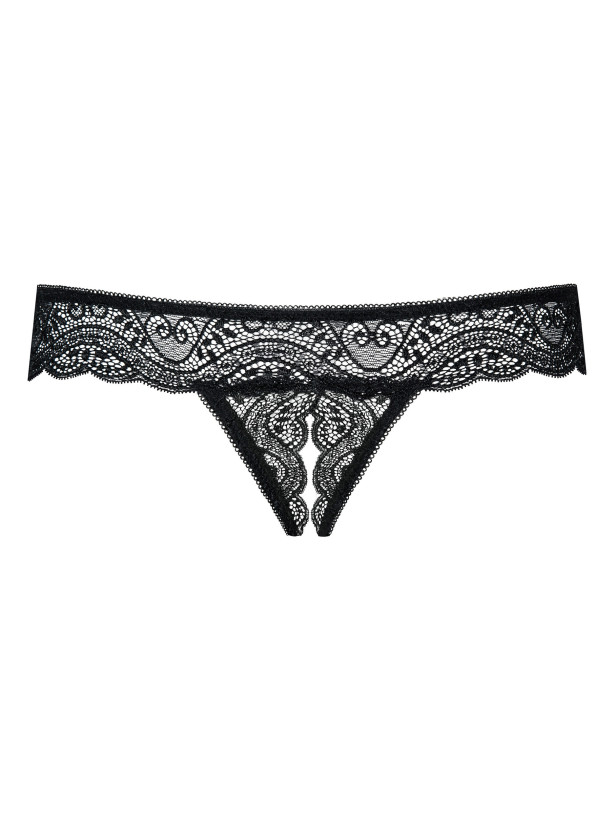 Black Thong Obsessive Miamor — Open Crotch Lace Lingerie