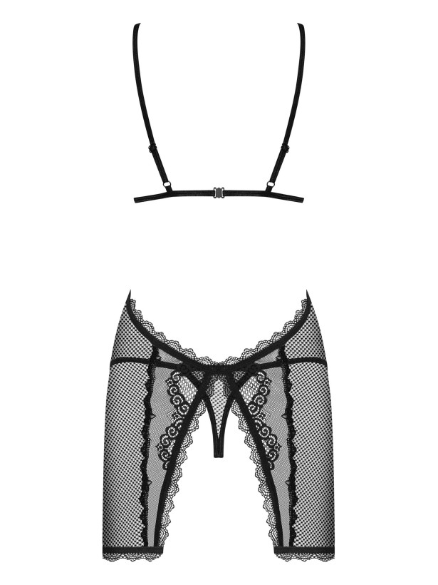 Obsessive Millagro Lace Plunge Babydoll with Open Back & G-string