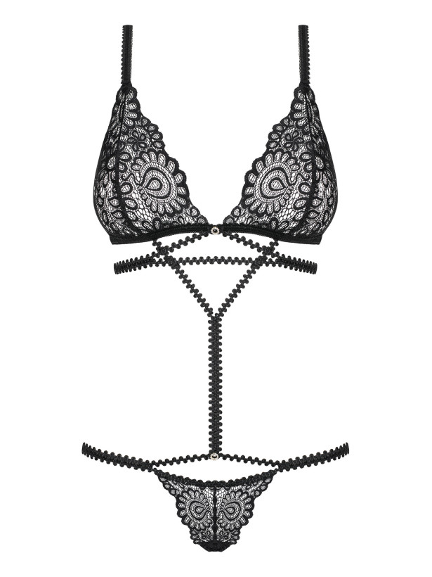 Obsessive Mixty Sensual Lace Bodysuit with Striking Decorative Straps