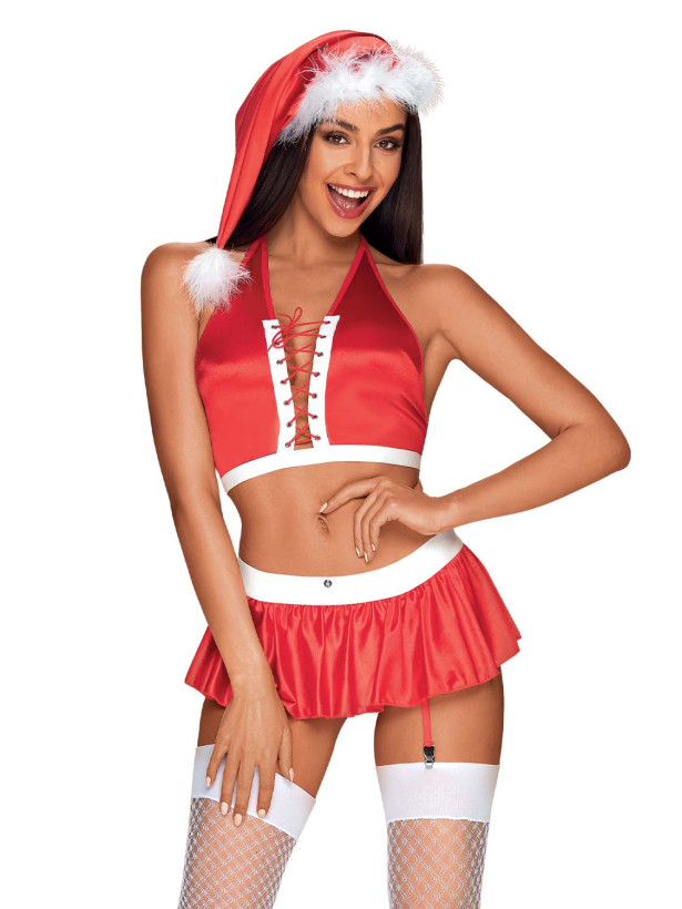 Obsessive Ms Claus Christmas Costume (4-Piece Set)