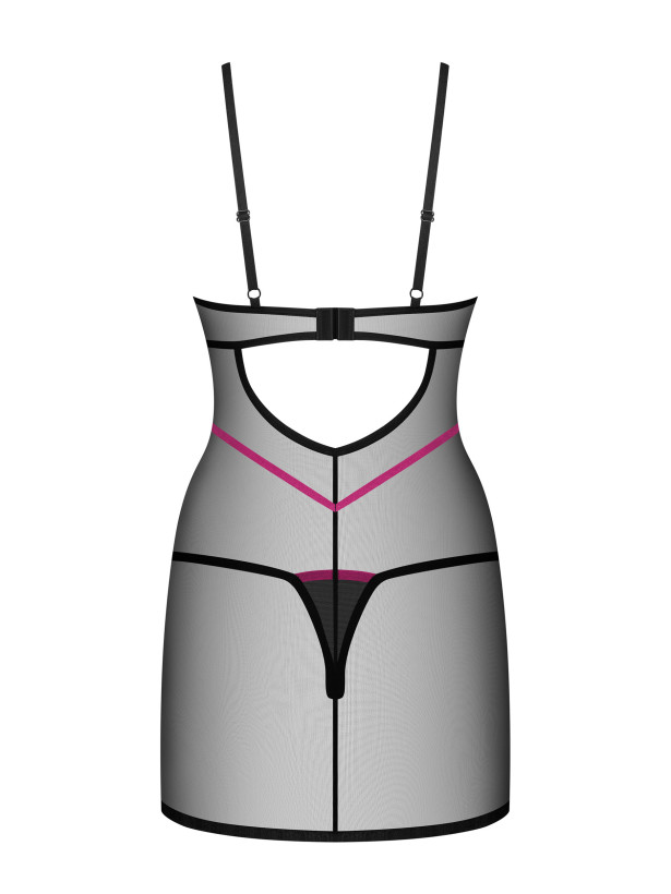 Black Underwired Chemise Obsessive Novenes — Purple Straps