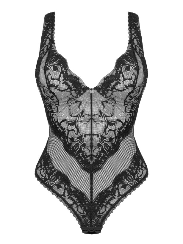 Obsessive Olvidia Schwarzer transparenter Spitzen-Body