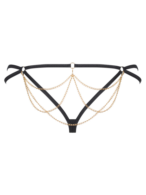 Pantheria String-Tanga: Verführerisches, transparentes Netzgewebe mit Leopardenmuster und Kettendetails