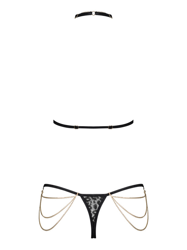 Black Panther Print Lingerie Set Obsessive Pantheria — Gold Chain Details