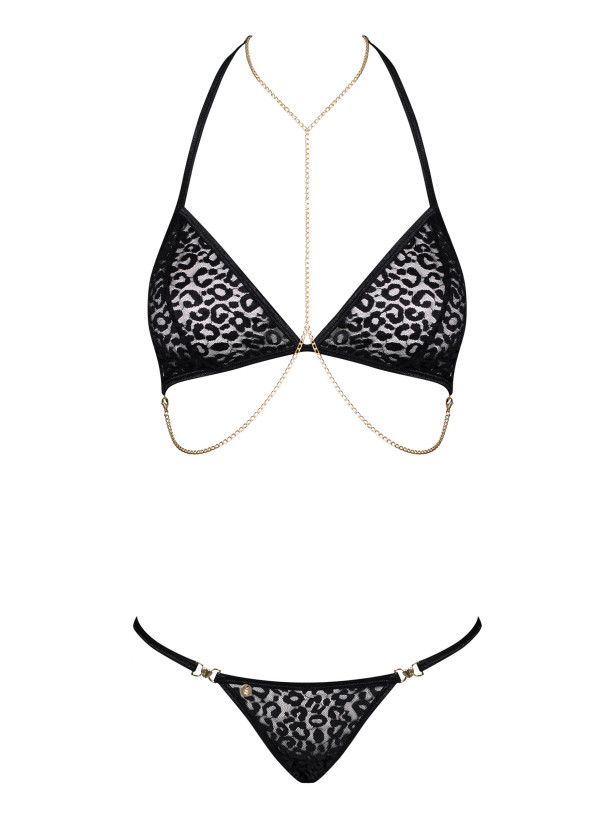 Black Panther Print Lingerie Set Obsessive Pantheria — Gold Chain Details