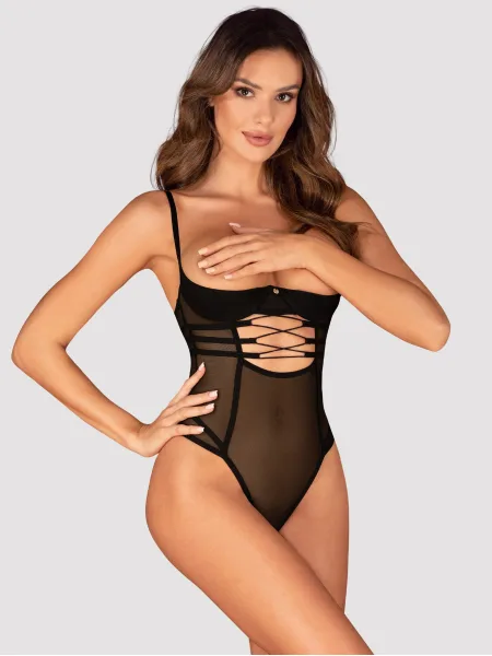 Obsessive Roxelia Transparenter schwarzer Ouvert-Body mit offenen Cups