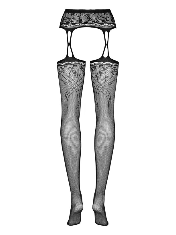 Black Garter Stockings Obsessive S206 — Floral Lace