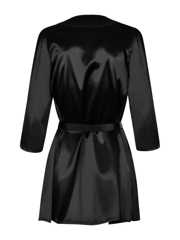 Black Satin Robe Obsessive Satinia — Lace Sleeves