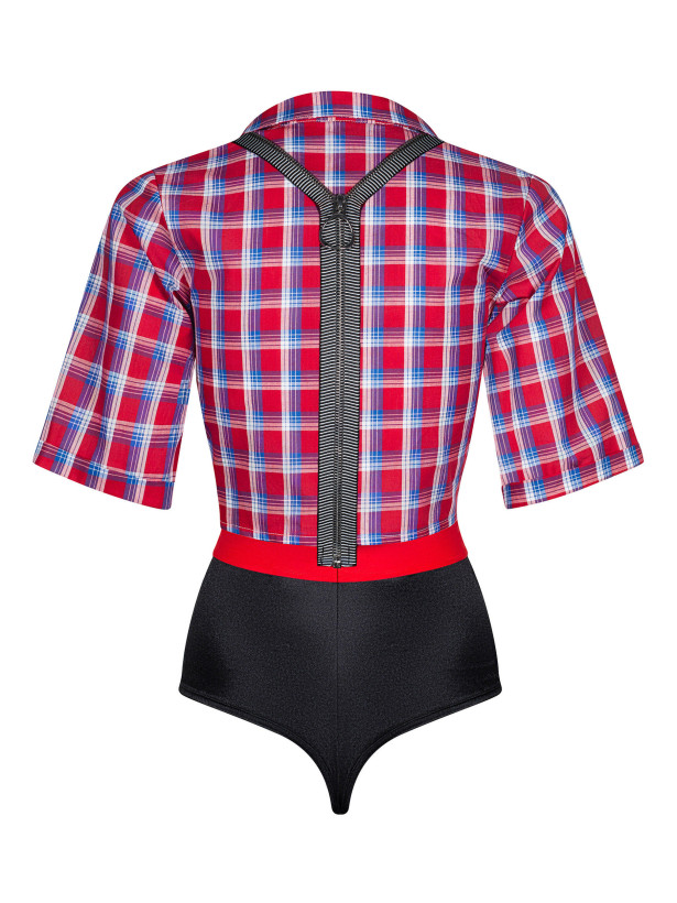 Red Checkered Costume Obsessive Worker Girl — Suspender Set