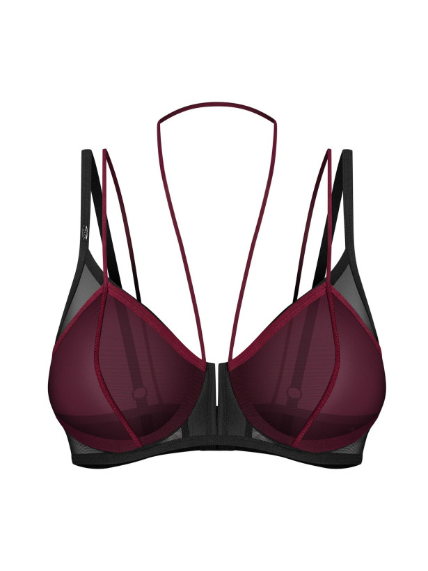 Burgundy Mesh Bra Obsessive Exquisite Parisel — Strappy Neckline