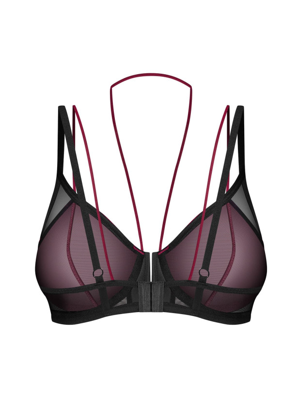 Burgundy Mesh Bra Obsessive Exquisite Parisel — Strappy Neckline